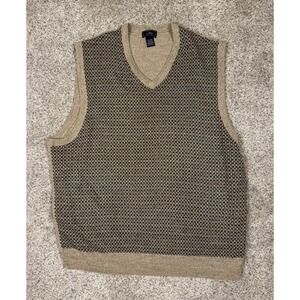 Dockers Mens XXL Tan Navy Blue Patterned V-Neck Acrylic Knit Sweater Vest